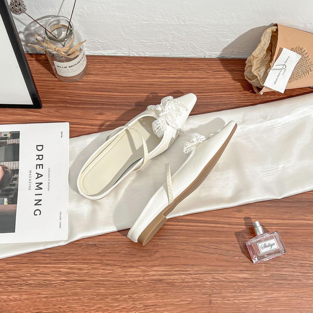 Sheepskin version~ Retro single shoes for women to wear high-end bag head Muller shoes front lace-up pointed women's shoes have a versatile temperame