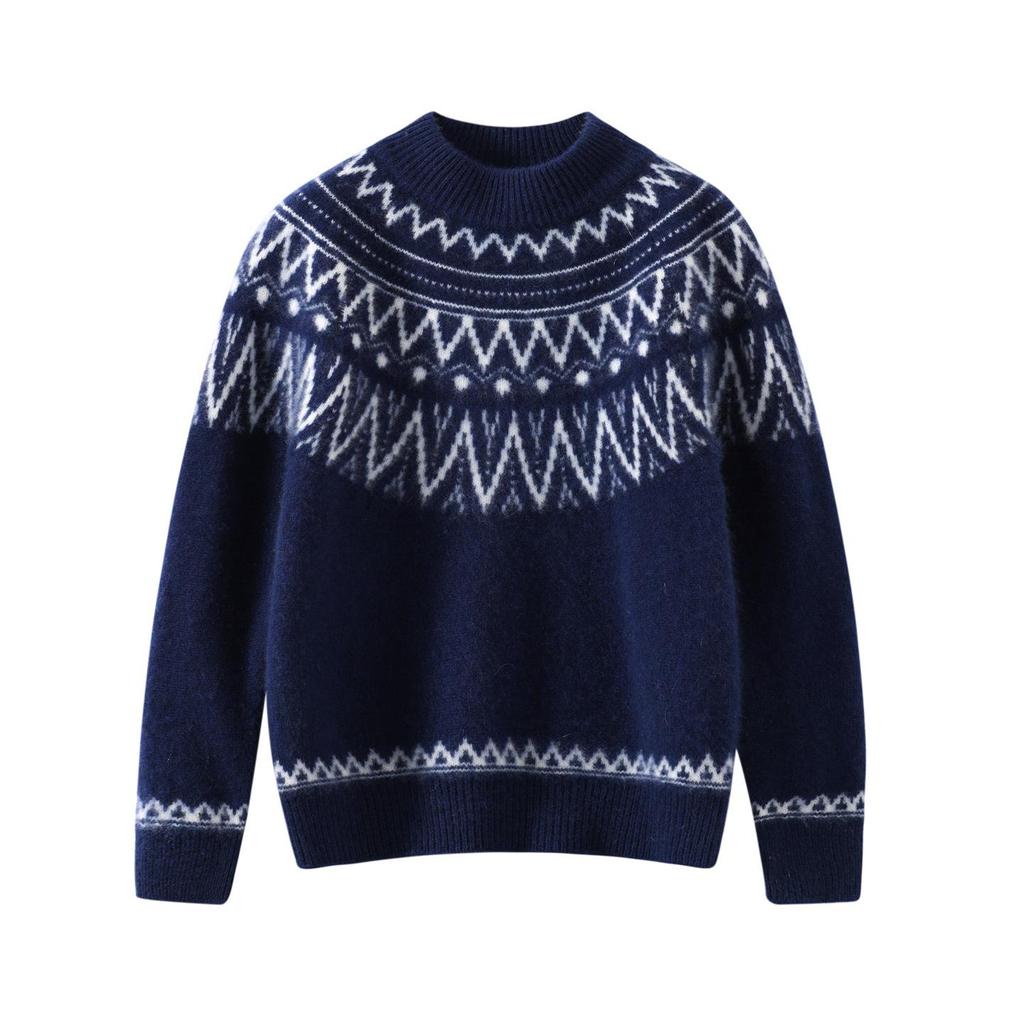 Autumn/Winter Unisex Pure Wool Fair Isle Knit Sweater Pullover for Children