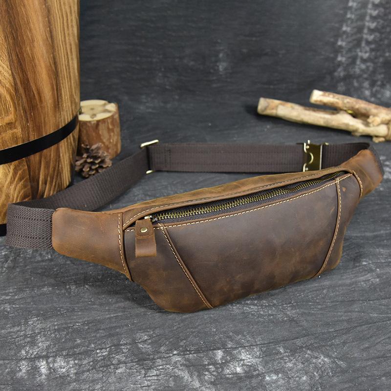 Marsupio da Uomo in Pelle Crazy Horse Borsa a Tracolla in Pelle Douyin Borsa Multifunzionale da Petto per Sport all'Aperto Marsupio da Donna per Telefono Cellulare