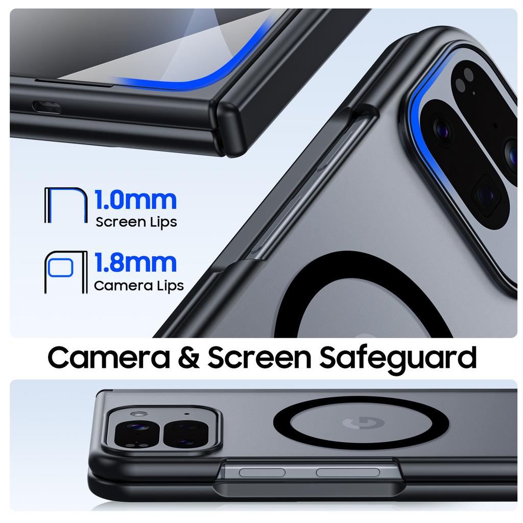 Magnetic [Hinge Protection][HD Screen Protector][Translucent Matte]Slim Skin-Friendly&Smooth Touch Shockproof Phone Case for Pixel 10 Pro Fold-Black