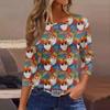 Women's Fashionable Casual Three Quarter Sleeve Christmas Printed Round Neck Top