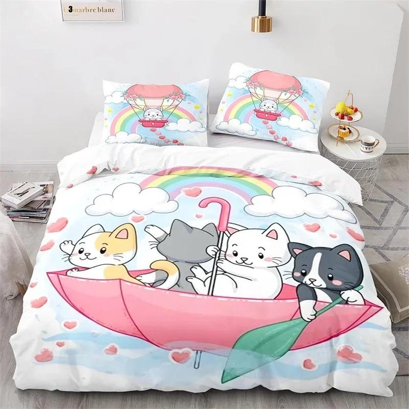 Kids Unicorn Duvet Cover Twin Cartoon Magical Animal Bedding Set Microfiber Cute Rainbow Cat Comforter Cover For Girls Teen Gift