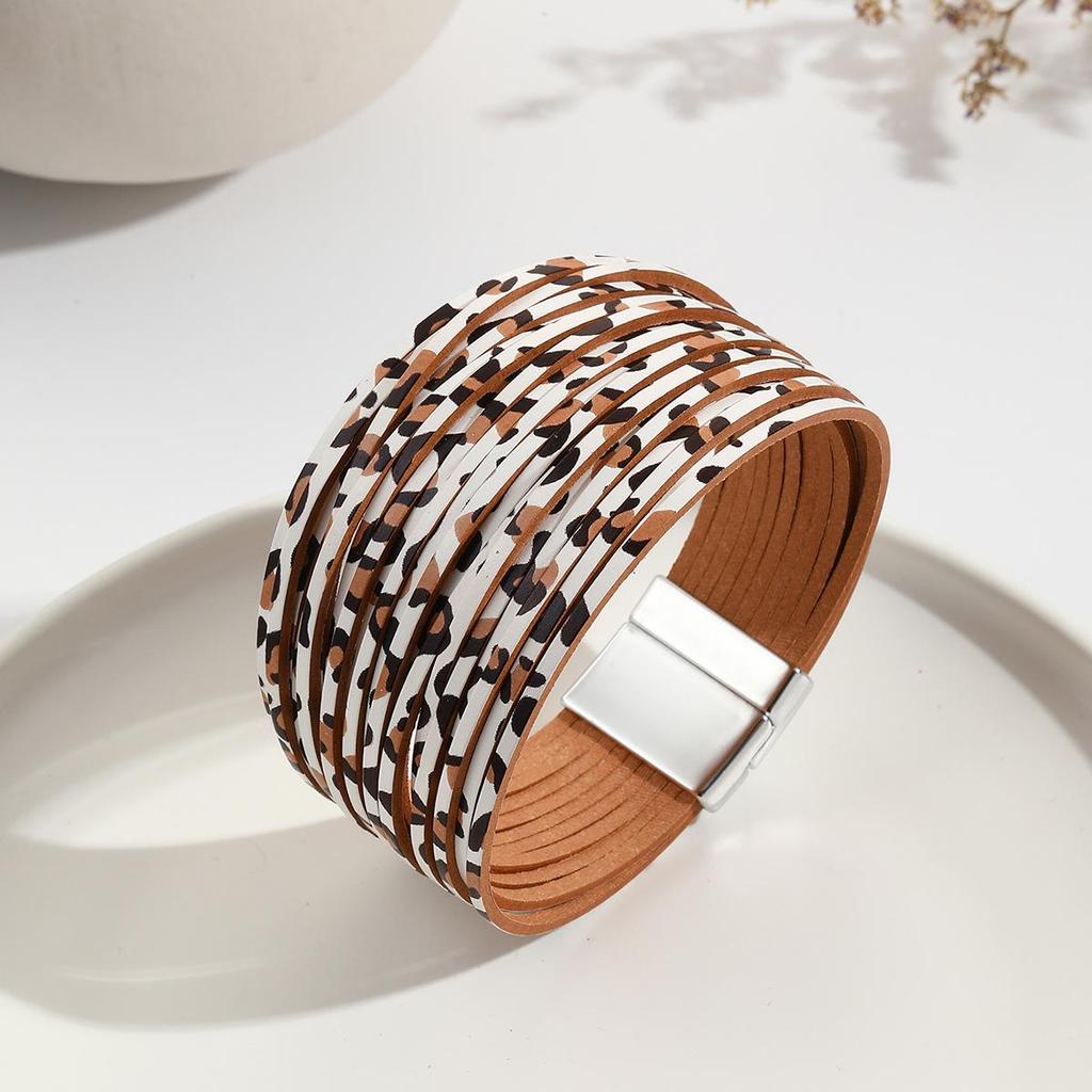 Gradient Multi-Strand Men's and Women's Bracelet with PU Leather Cord and Magnetic Clasp.