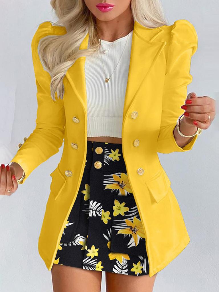 Set Moda Donna Primavera/Autunno Chic a Quadri Floreale Casual Gonna Corta Completo Due Pezzi