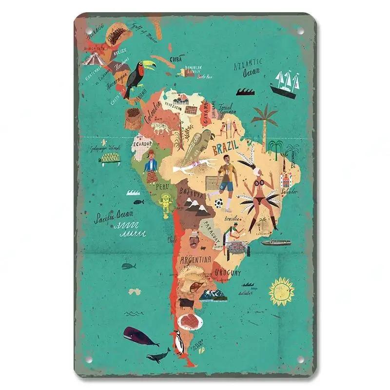 Vintage Brazil Travel Poster Country Flag Metal Tin Signs Retro Carnival Party Metal Plate For Club Home Bar Cafe ART Wall Decor