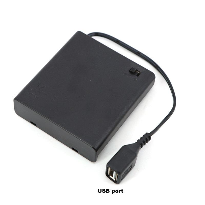 6V 4 Solt X AA 4x1.5V USB Battery Box For 5V LED Strip Lights Female Cable Mini Power Supply Battery Caes With Cover And Switch