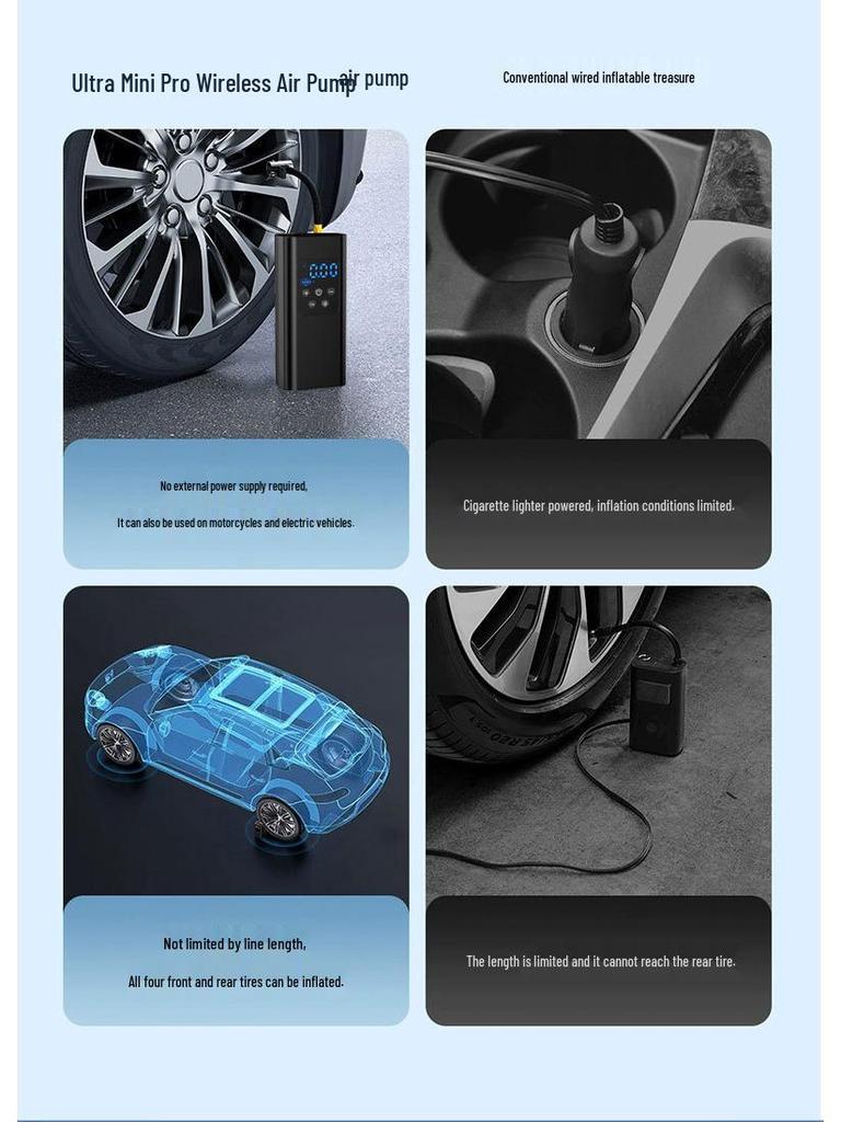 Kompakte elektrische kabellose Fahrrad- und Autoreifenpumpe