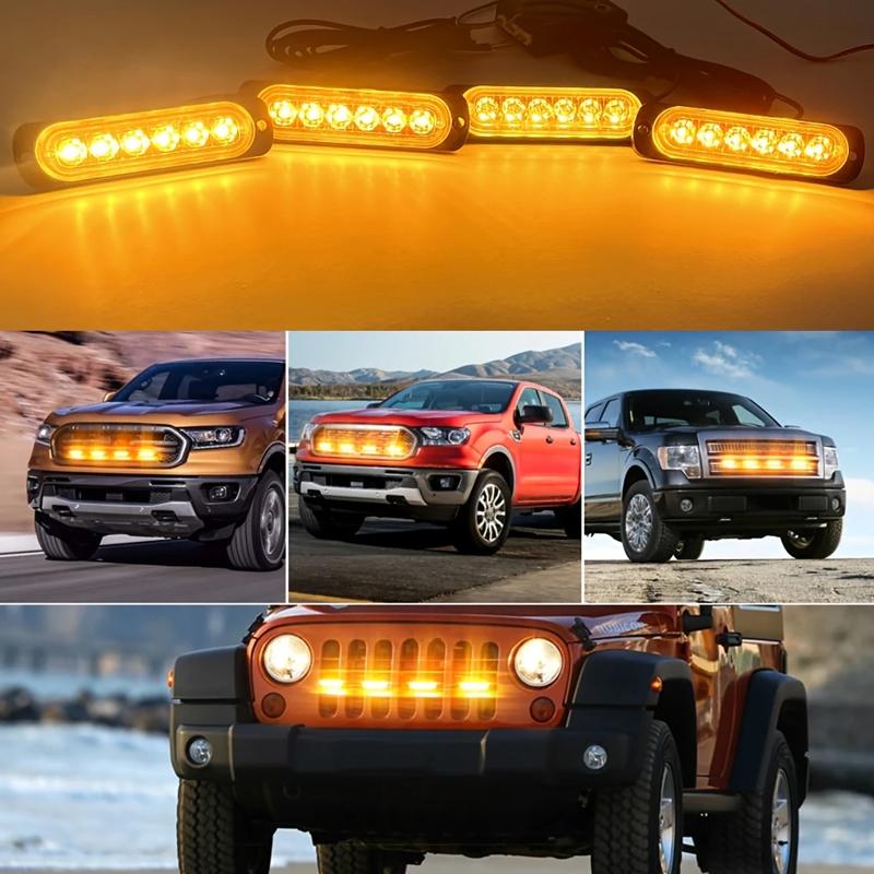 4 In 1 LED Car Front Grille Lighting 12V 24V LED Strobe Warning Lights Flash Beacon Signal Flash Signal Lamps Auto Stroboscope