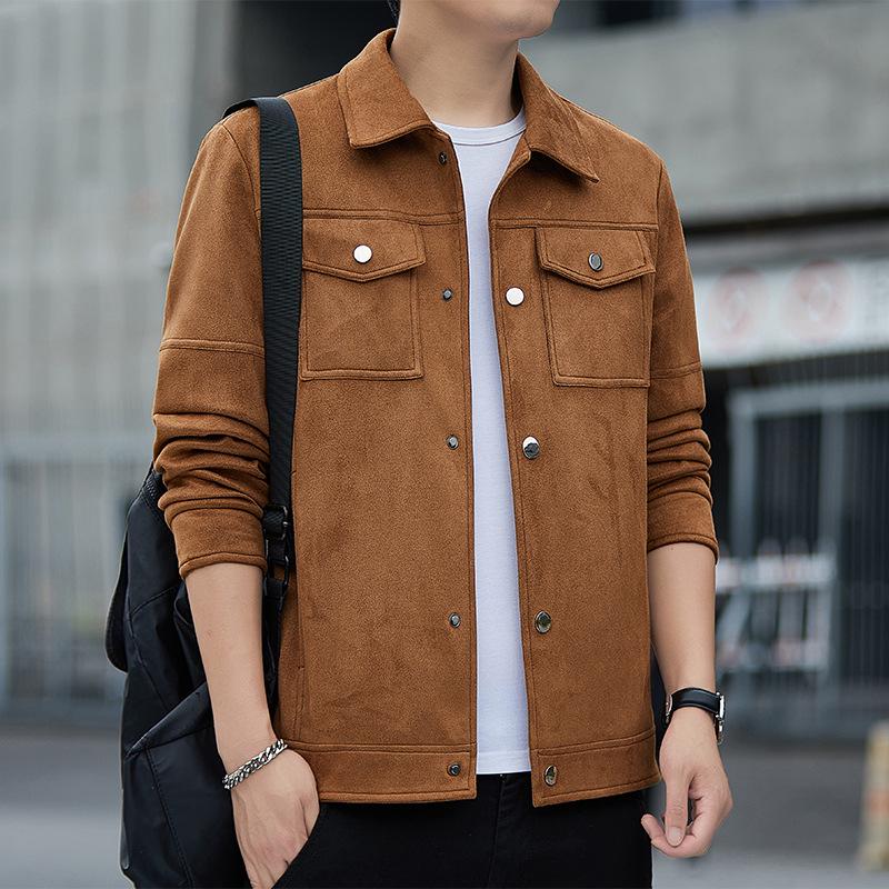 Men’s 2024 Autumn Suede Jacket: Trendy Loose Fit with Turn-Down Collar - Versatile Casual Top.