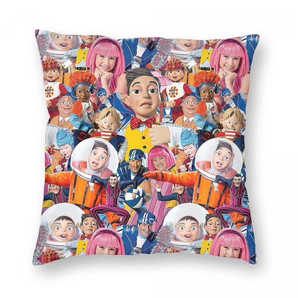 Lazy Town Sportacus Stephanie Square Pillowcase Polyester Linen Velvet Pattern Zip Decor Home Cushion Cover Peach skin 18*18(CM)-1Pcs