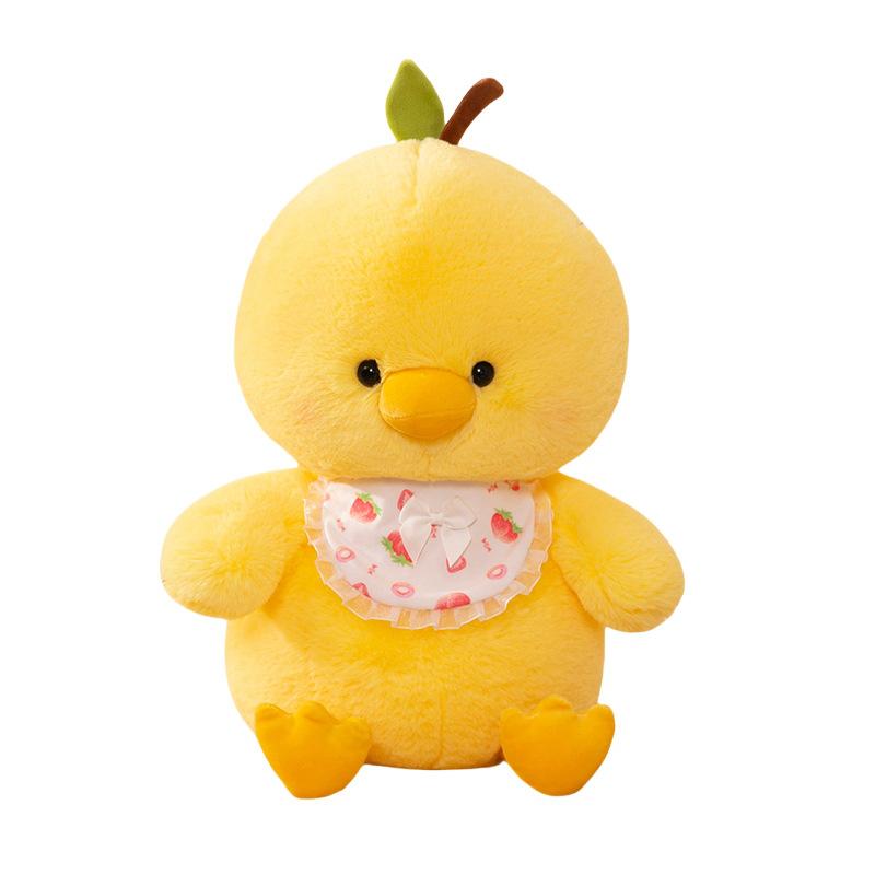 Small Yellow Chicken Doll With Bib Cute Sitting Chicken Baby Plush Doll Throw Pillow Children'S Soothing Doll