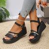 Fashion Braided Wedge Sandals for Women Summer 2025 Black Ankle Strap Platform Sandals Woman Thick Sole Non Slip Beach Sandalias