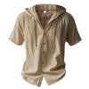 Men S Short Sleeve Hooded Open Front Shirt Loose Breathable Summer Casual