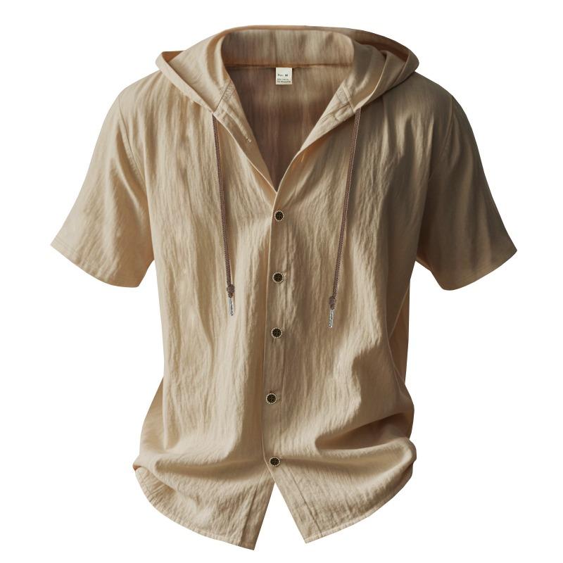 Men S Short Sleeve Hooded Open Front Shirt Loose Breathable Summer Casual