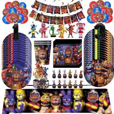 Five Nights Bär Geburtstagsdekorationen Freddyed Geschirr Teller Tasse Banner Kuchenaufsatz FNAF Luftballon Kinder Babyparty Zubehör