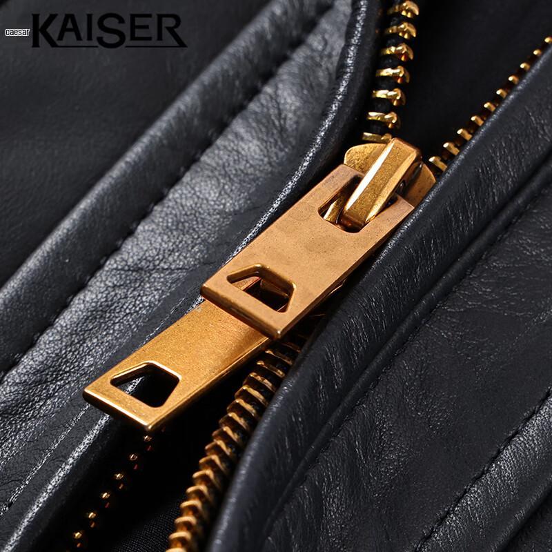 KAISER Men's Genuine Leather Lapel Motorcycle Jacket