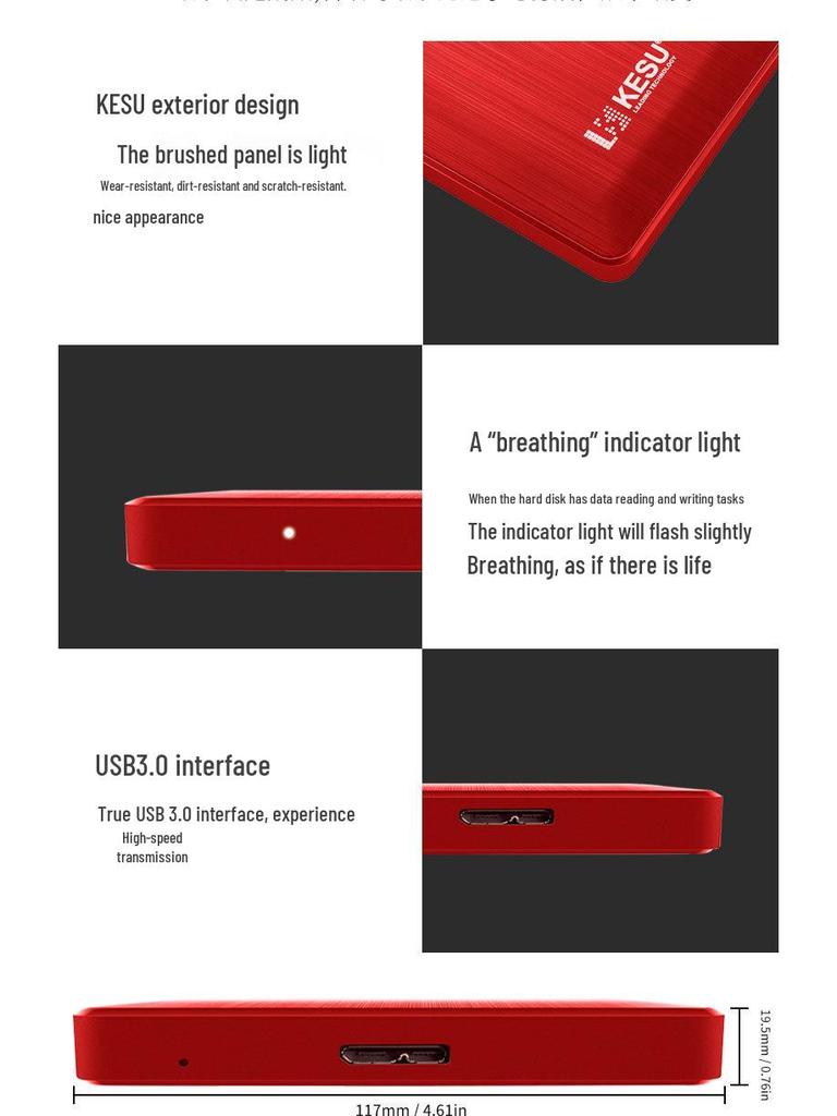 KESU Portable Hard Drive USB 3.0, 1TB High-Speed Transfer, 2.5-Inch Compact, Encrypted 2TB Capacity.