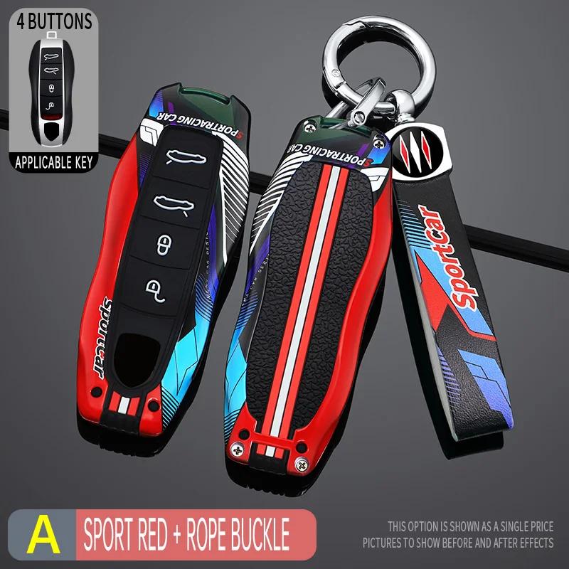 3 4 Bottons Racing Style Metal Car Key Case Fob Cover for Porsche Boxster Cayman Panamera Cayenne Macan 718 911 Taycan