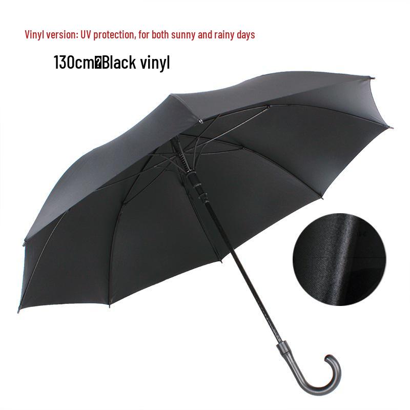 Extra Large Black Retro Men's Umbrella with Long Straight Hook Handle and Blank Logo