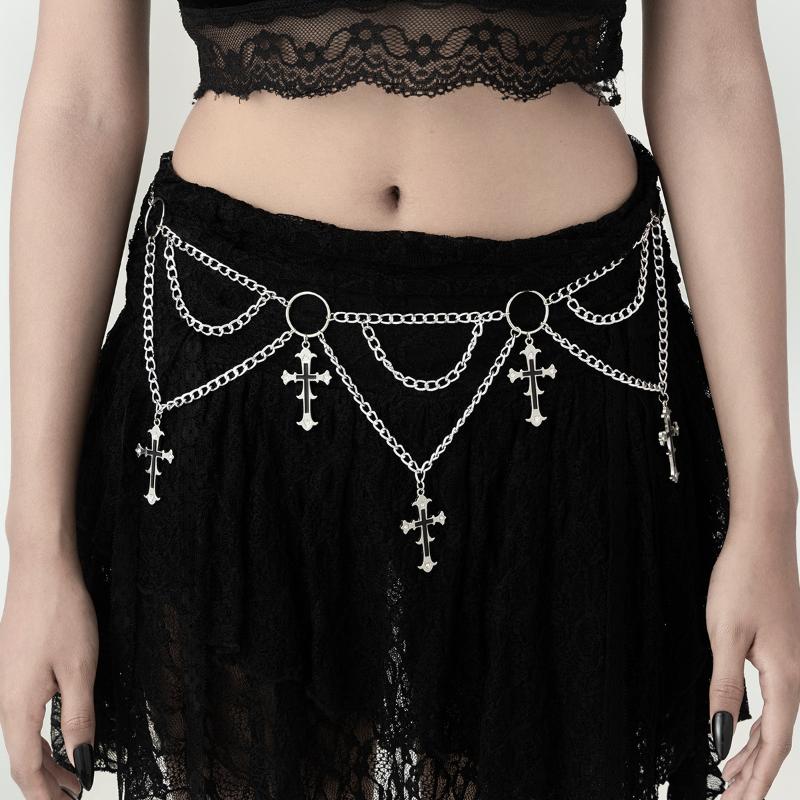 Women'S Multi-Layer Cross Tassels Pendant Decoration Waist Chain Y2K Gothic Style Halloween  Body Chain Accessory Gift
