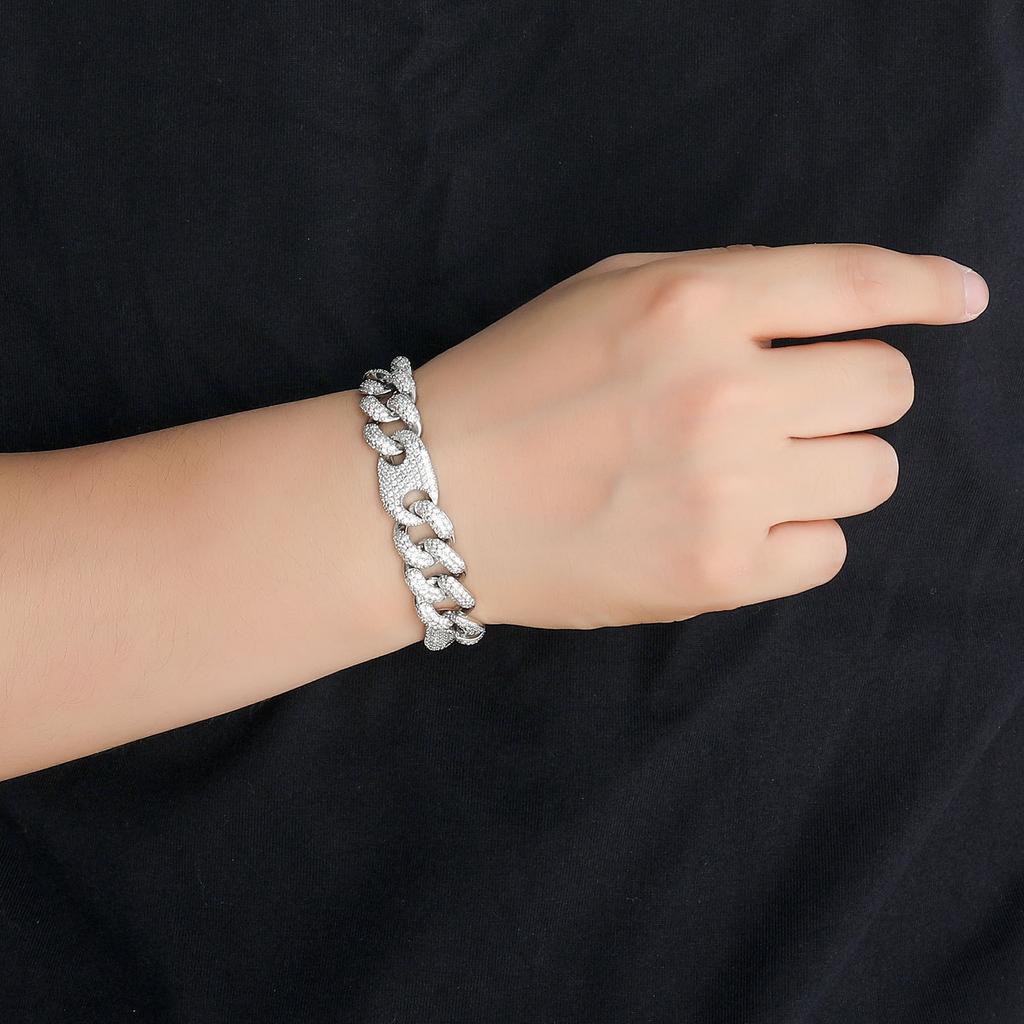 New European American Brass Zircon 15mm Pig Nose Bubble Unisex Trendy Cuban Bracelet Hip-hop Silver/Platinum Plated Versatile