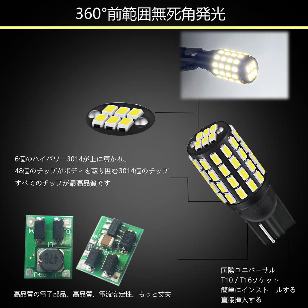 TORIBIO T10 LED Super Bright Position 54 LEDs White Wedge Vehicle Inspection Set of 2 Lamps, (3014 LEDs), 50,000-Hour Lifespan, DC12V-24V, Bulbs,