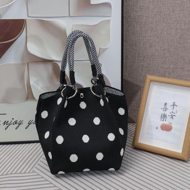 South East Asia Knitted Handbag Geometric Stripe Polka Dot Knitted Large Capacity Handbag Fashion Bucket Bag