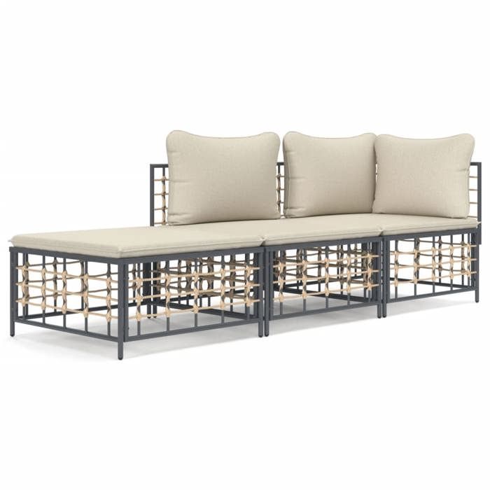 VidaXL Salon de Jardin 3 pcs avec Coussins, Mobiliers de Patio avec Dossier, Ensemble de Canapés, Meubles de Terrasse 3186724