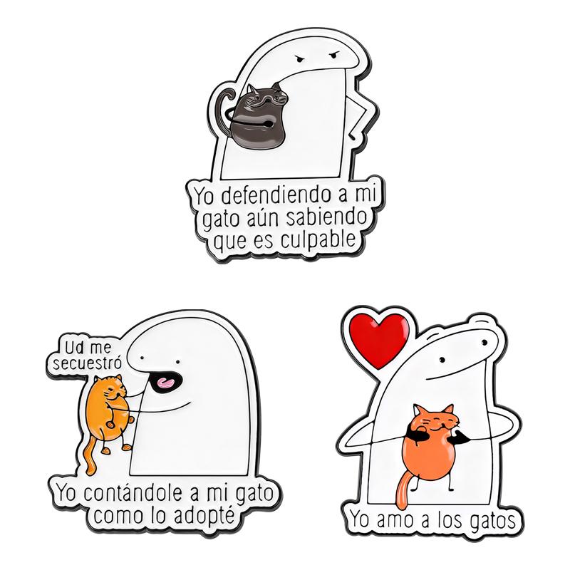 Cat Lady Flork Memes Enamel Pins Funny Cartoon Characters Brooches Lapel Badge Cutie Animals Jewelry Gift for Friends