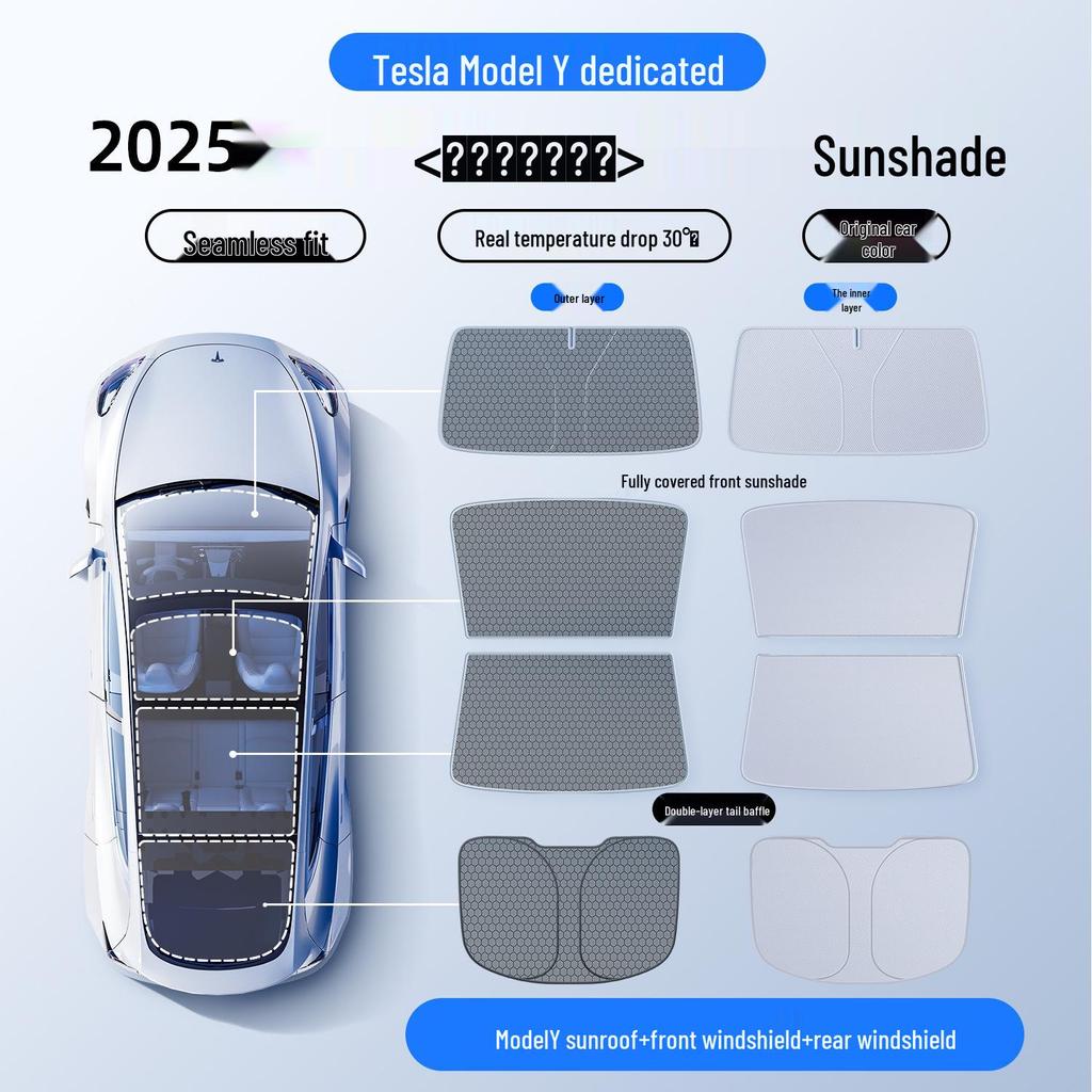 Tesla Model Y/3 Sunroof and Windshield Sunshade: Heat Insulation Accessory