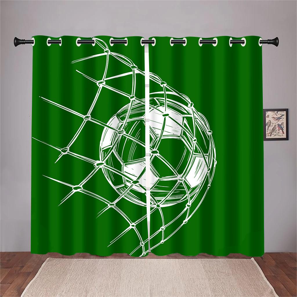 Football Field Green Grass Curtain Football Rhine Field Curtain 2 Panel Football Lovers Living Room Bedroom Den Kids Room Decor