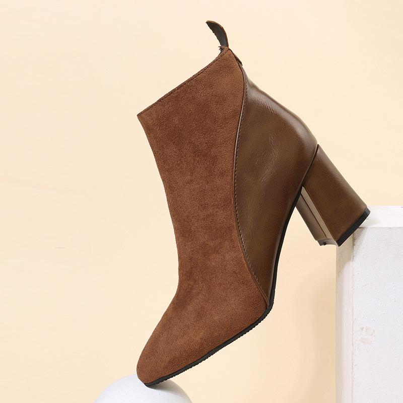 Women High Heeled Boots Fashion Suede Leather Boots 2025New Casual Ankle Booties Pointed Toe Short Boots for Women Designer Boot