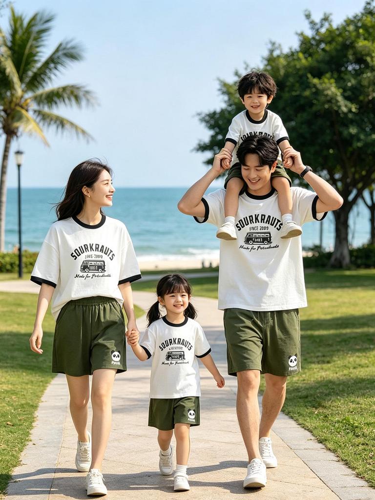 American Retro Family Matching Summer Tees: Mother-Daughter & Father-Son Vacation Outfits