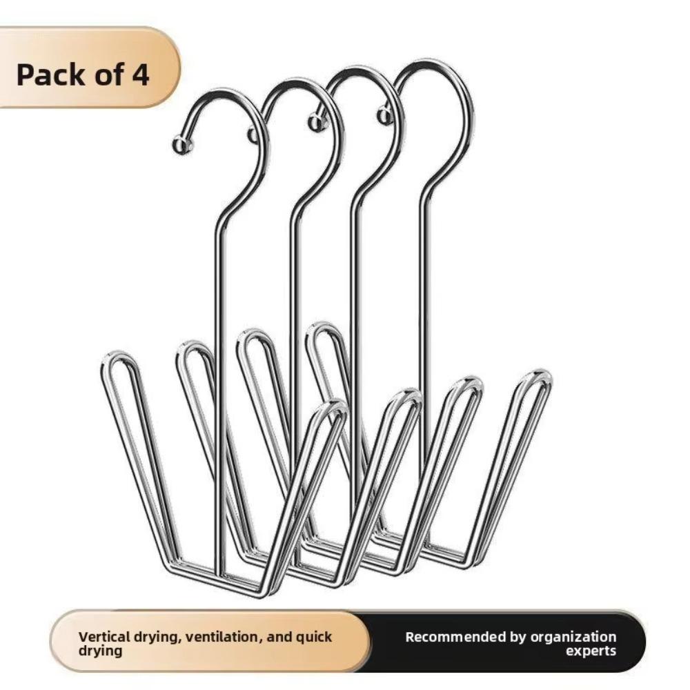 

4Pcs/Pack Silver Clothes Hanger Hook Stainless Steel Storage Organizer Durable Shoe Drying Rack