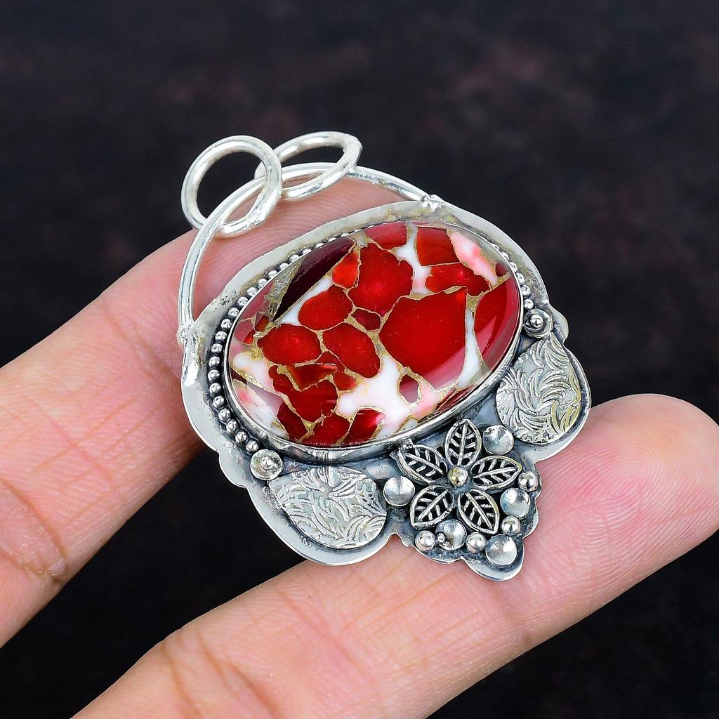 Kingman red mohave copper turquoise pendant gemstone handmade jewelry 925 sterling silver pendant anniversary gifts antique silver jewelry