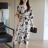Women's Summer Korean Style V-Neck Niche High-End Waist-Cinching Temperament Dress Mid-Length Skirt