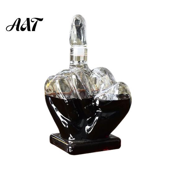 Party Drinkware Essentials Middle Finger Whiskey Decanter, 1000ml Glass Fist Dispenser with Stopper, Sealed Stopper Unique Hand Shape
