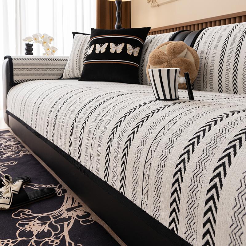 Light Luxury French Sofa Cushion Thousand Bird Grid Four-Season Universal Non-Slip Widened Chenille Seat Cushion