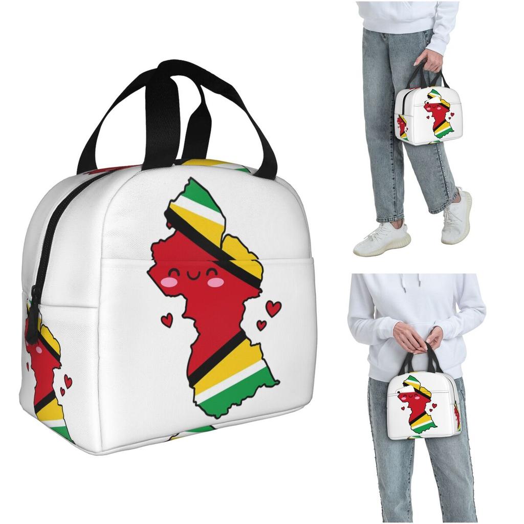 Guyana Flag Map Smile With Love Insulated Lunch Bag for Women Children Leakproof Food Boxes Thermal Lunch Box Tote