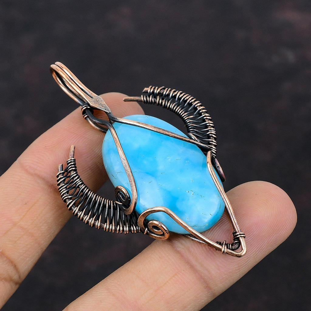 Hemimorphit Edelstein Anhänger Kupferdraht umwickelter Anhänger Stierkopf Form Anhänger Handgefertigter Kupferschmuck Geschenk für Ihn Drahtumwickelter Schmuck