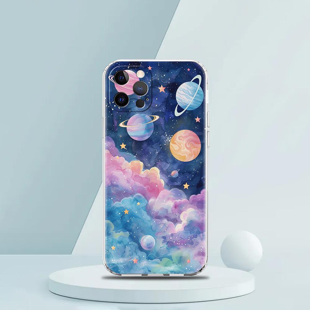 Earth Stars Space Luxury Phone Case For iPhone 16 15 14 13 12 11 Pro Max XS X XR SE 7 8 Plus Soft Silicone Clear Cover