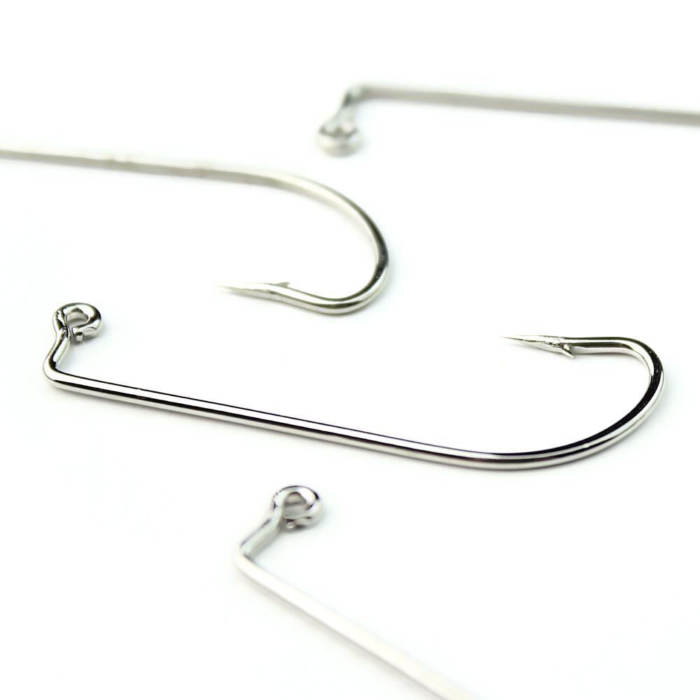 Lot 50pcs Jig Fishing Hooks 72A High Carbon Steel Silvery Fishhook Barbed Annular Sharpened Tip Hook Saltwater Bass 2#-5/0#