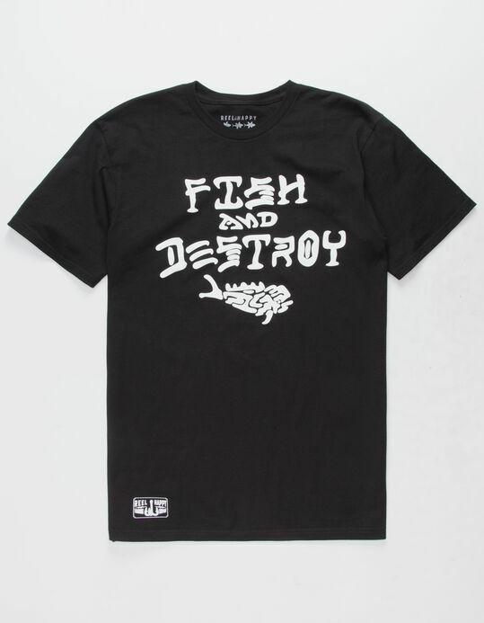 NWT Reel Happy Fish and Destroy T Shirt Black Unisex T-Shirt S