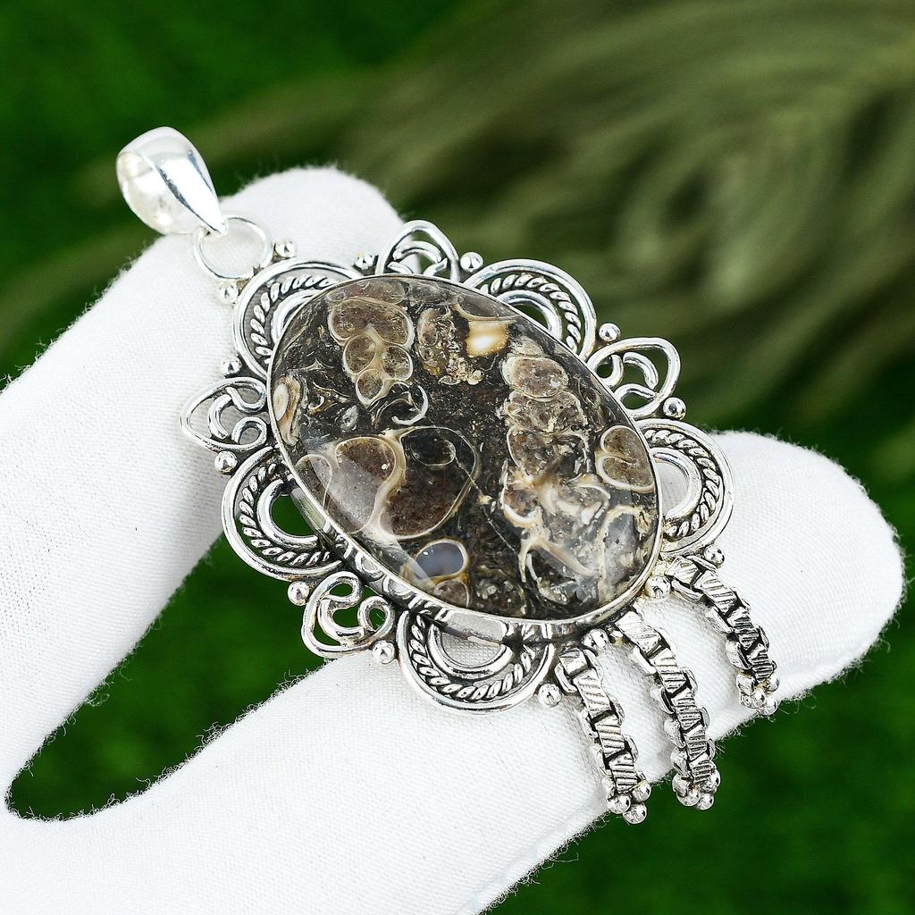 Easter Deal Oval Natural Turritella Agate Sterling Silver Bezel Pendant Jewelry