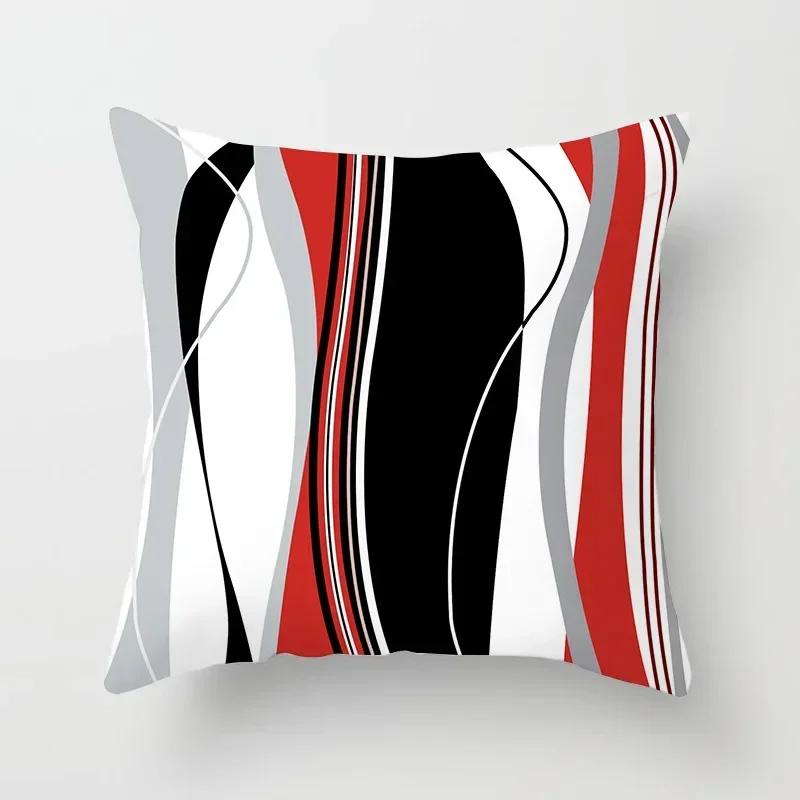 Red Geometric Pillowcase Living Room Sofa Cushion Polyester Pillowcase Home Bedroom Car Decorative Pillowcase 45X45Cm