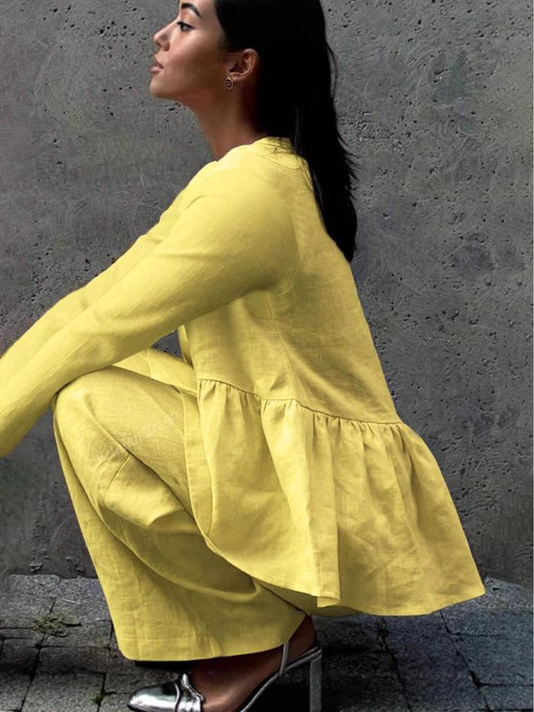 2025 Women's V-Neck Summer Two-Piece Set: All-Cotton Short-Sleeved Top & Wide-Leg Pants