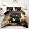 Charming Cat & Yelow Rose Beding Set Breathable Polyester Al-Season Comfort Machine Washable Ideal for Home or Dorm Decor