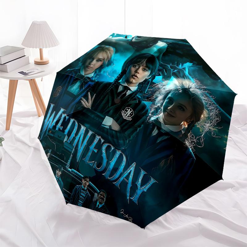 1pc Wednesday Addams Family Automatic Folding Umbrella, Portable Collapsible Design, Casual Outdoor Accessory L1127073