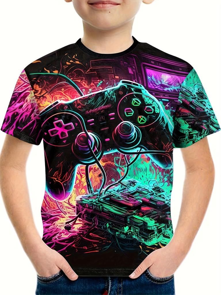 T-shirt per Ragazzi Manica Corta Stampa 3D Gamepad Abbigliamento Estivo per Bambini Moda Casual Girocollo Maglietta per Ragazzi Top Abbigliamento per Bambini