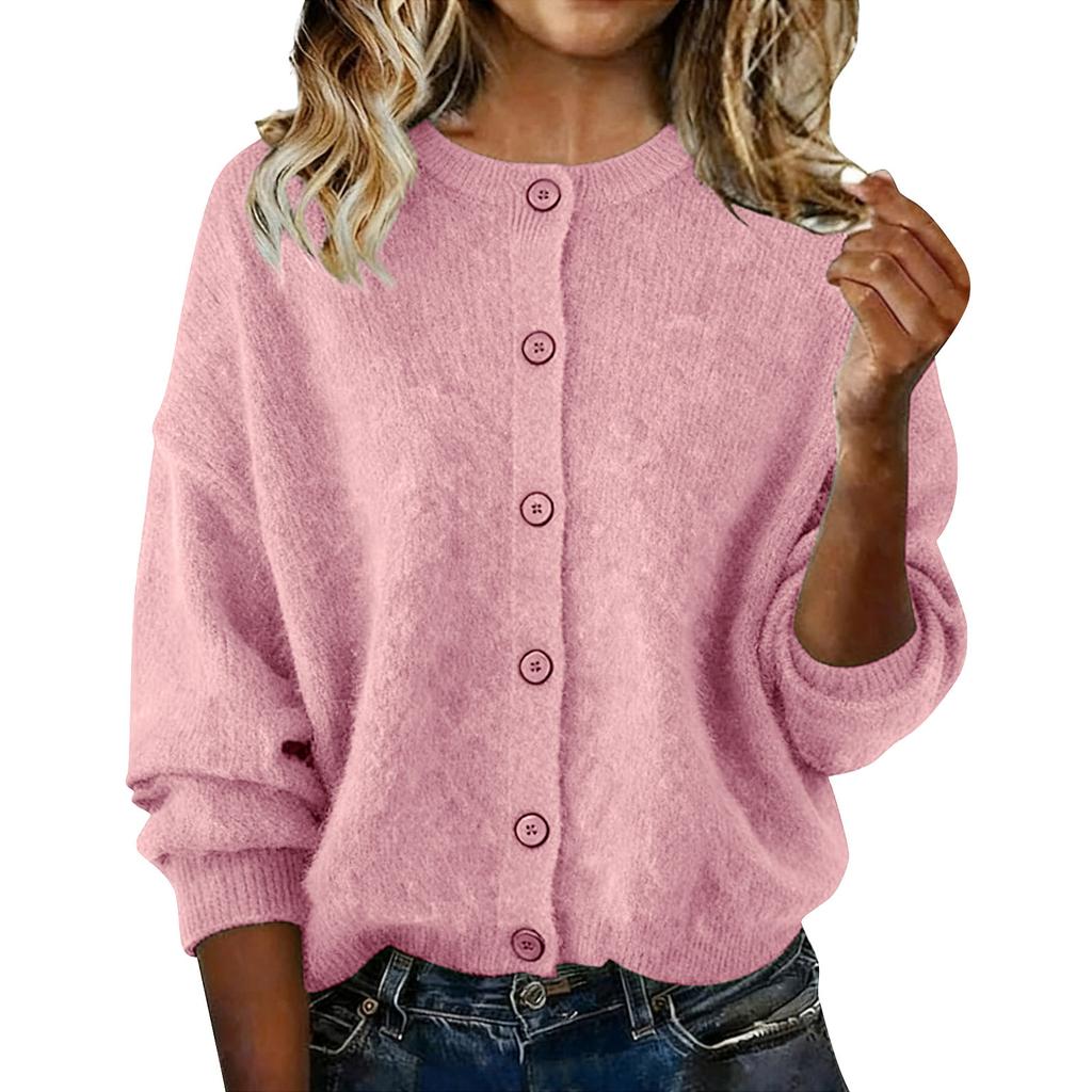 Women's Fashionable Casual Knitted Top Solid-Colour Long-Sleeved Cardigan Jacket